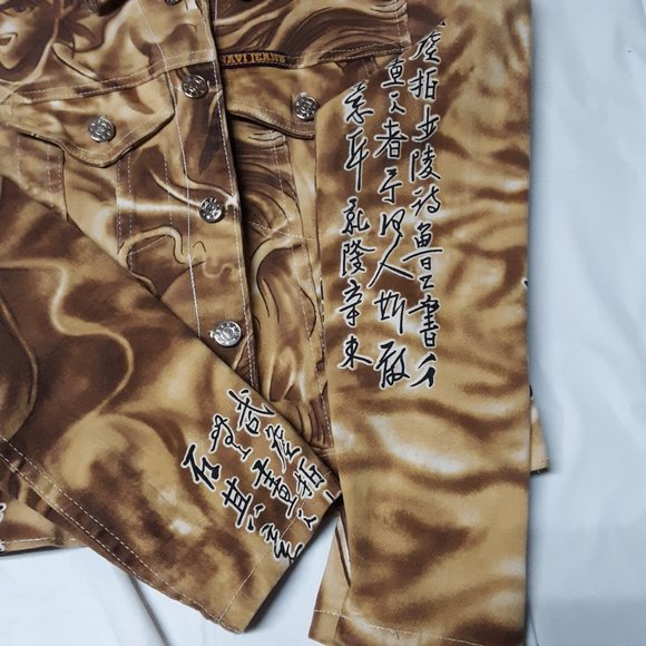 Navi Jeans Vintage Denim Jean Jacket Japanese Anime Design Gold Tie-Dye Size S - Picture 4 of 11